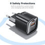 Toocki TC2220 GaN mini adapter za hitro polnjenje s priključki USB-C / USB-A - 20W - črn