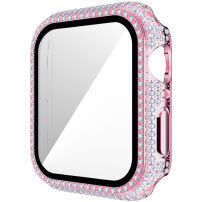 Ovitek s kamenčki s kaljenim steklom za Apple Watch 38mm - roza