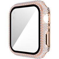 Ovitek s kamenčki s kaljenim steklom za Apple Watch 42mm - roza-zlato