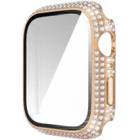 Ovitek s kamenčki s kaljenim steklom za Apple Watch 45mm - roza-zlato