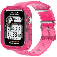Etui s prozornim trakom za Apple Watch 45mm / 44mm / 42mm - neonsko rožnata