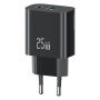 USAMS CC315 GaN adapter za hitro polnjenje z vrati USB-C / USB-A - 25W - črn