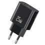 USAMS CC315 GaN adapter za hitro polnjenje z vrati USB-C / USB-A - 25W - črn