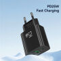 USAMS CC315 GaN adapter za hitro polnjenje z vrati USB-C / USB-A - 25W - črn