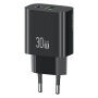 USAMS CC316 GaN adapter za hitro polnjenje z vrati USB-C / USB-A - 30W - črn