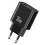 USAMS CC316 GaN adapter za hitro polnjenje z vrati USB-C / USB-A - 30W - črn