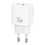 USAMS CC316 GaN adapter za hitro polnjenje z vrati USB-C / USB-A - 30W - bel