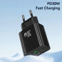 USAMS CC316 GaN adapter za hitro polnjenje z vrati USB-C / USB-A - 30W - bel