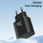 USAMS CC317 GaN adapter za hitro polnjenje z vrati USB-C / USB-A - 33W - črn