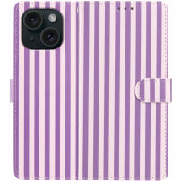 Preklopni etui s črtami za iPhone 15 - vijolično-roza