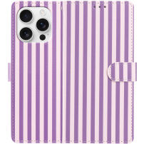 Preklopni etui s črtami za iPhone 15 Pro Max - vijolično-roza