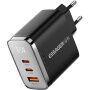 ESSAGER ES-CD64 GaN adapter za hitro polnjenje z zaslonom in priključki 2x USB-C / USB-A - 65W - črn