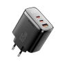ESSAGER ES-CD64 GaN adapter za hitro polnjenje z zaslonom in priključki 2x USB-C / USB-A - 65W - črn