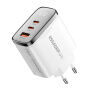 ESSAGER ES-CD64 GaN adapter za hitro polnjenje z zaslonom in priključki 2x USB-C / USB-A - 65W - bel