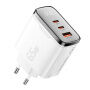 ESSAGER ES-CD64 GaN adapter za hitro polnjenje z zaslonom in priključki 2x USB-C / USB-A - 65W - bel