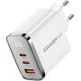 ESSAGER ES-CD64 GaN adapter za hitro polnjenje z zaslonom in priključki 2x USB-C / USB-A - 65W - bel