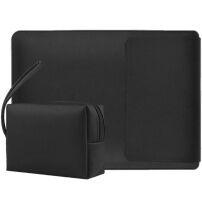 Kuverta 2 v 1 s stojalom in vrečko za dodatke za MacBook do 16" - črna