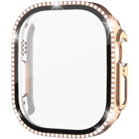 xDfind etui okrašen s kamenčki s kaljenim steklom za Apple Watch Ultra 49mm - rožnato zlat