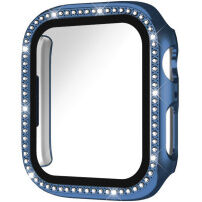 xDfind etui okrašen s kamenčki s kaljenim steklom za Apple Watch 46mm - temno moder