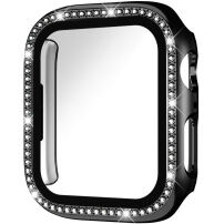 xDfind etui okrašen s kamenčki s kaljenim steklom za Apple Watch 44mm - črn
