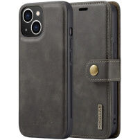 DG.MING 2v1 snemljiv flip etui za iPhone 14 Plus - temno rjavo