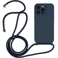 Silikonski ovitek z vrvico za iPhone 16 Pro - temno moder