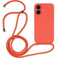 Silikonski ovitek z vrvico za iPhone 16 Plus - oranžen