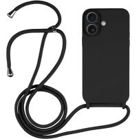 Silikonski ovitek z vrvico za iPhone 16 Plus - črn
