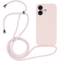Silikonski ovitek z vrvico za iPhone 16 Plus - staro roza