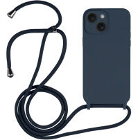 Silikonski ovitek z vrvico za iPhone 15 Plus - temno modra