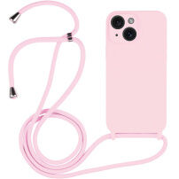 Silikonski ovitek z vrvico za iPhone 15 Plus - roza