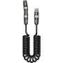 WEKOME WDC-80 2v1 spiralni polnilni in podatkovni kabel - USB-C / USB-A na USB-C / Lightning - 1,8 m - črn