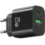 USAMS CC315 GaN adapter za hitro polnjenje z vrati USB-C / USB-A - 25W - črn