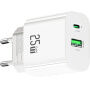 USAMS CC315 GaN adapter za hitro polnjenje z vrati USB-C / USB-A - 25W - bel