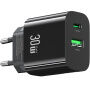 USAMS CC316 GaN adapter za hitro polnjenje z vrati USB-C / USB-A - 30W - črn