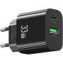 USAMS CC317 GaN adapter za hitro polnjenje z vrati USB-C / USB-A - 33W - črn