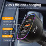 P54 avtopolnilec s priključki 2x USB-C / 2x USB-A - 75W - črn