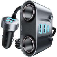 ESSAGER ES-CC22 avtopolnilec z vrati 2x USB-C / 3x USB-A in razdelilnikom vtičnice za vžigalnik - 150W - siv