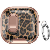 Ovitek z leopardjim vzorcem, zapenjanjem in karabinom za AirPods 4 / 5 - rjav