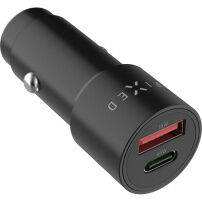 FIXED avtopolnilec s priključki USB-C / USB-A - 63W - črn