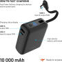 FIXED Zen 10 Loop prenosna baterija z integriranim kablom USB-C in vrati USB-C / USB-A - 10 000 mAh - črna