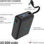 FIXED Zen 20 Loop prenosna baterija z integriranim kablom USB-C in priključki USB-C / USB-A - 20 000 mAh - črna