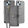 DUX DUCIS Snemljiva preklopna torbica Lawa 2v1 z MagSafe in denarnico za iPhone 15 Plus - siva