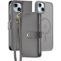 DUX DUCIS Snemljiva preklopna torbica Lawa 2v1 z MagSafe in denarnico za iPhone 15 Plus - siva