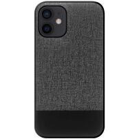 Elegantni ovitek s površino iz blaga in PU usnja za iPhone 12 Pro Max - črna