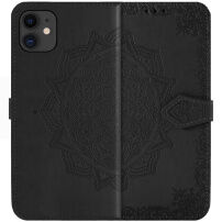 Flip kovček z reliefnim mandalom in okraski za iPhone 11 - črna