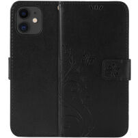 Flip kovček z reliefnim metuljem in cvetjem za iPhone 11 - črna