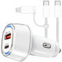 P78 komplet avtopolnilca z vrati USB-C / USB-A in kabel USB-C na USB-C / Lightning - 55W - 1 m - bel