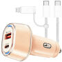 P78 komplet avtopolnilca z vrati USB-C / USB-A in kabla USB-C na USB-C / Lightning - 55W - 1 m - roza