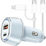 P78 komplet avtopolnilca z vrati USB-C / USB-A in kabel USB-C na USB-C / Lightning - 55W - 1 m - modra